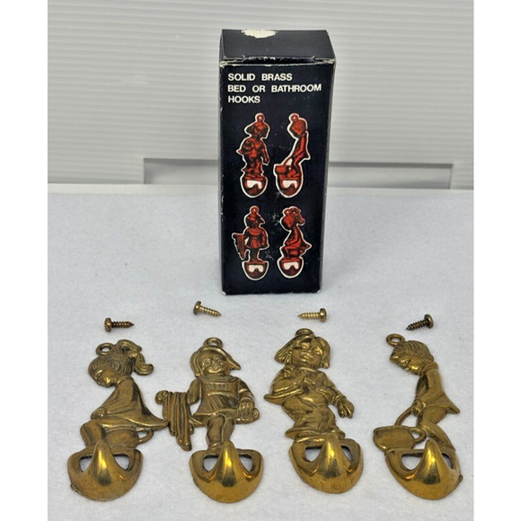 Vintage Brass Wall Hook Set of 4 Kids by Artmark Italy Towel Robe Whimsical NEW - Picture 2 of 8
